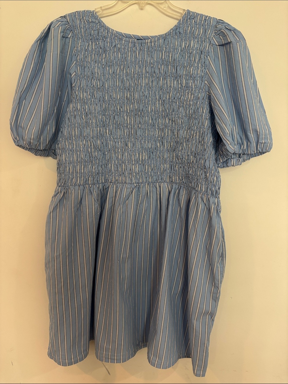 Old Navy Light Blue Striped puff sleeved Smocked Dress